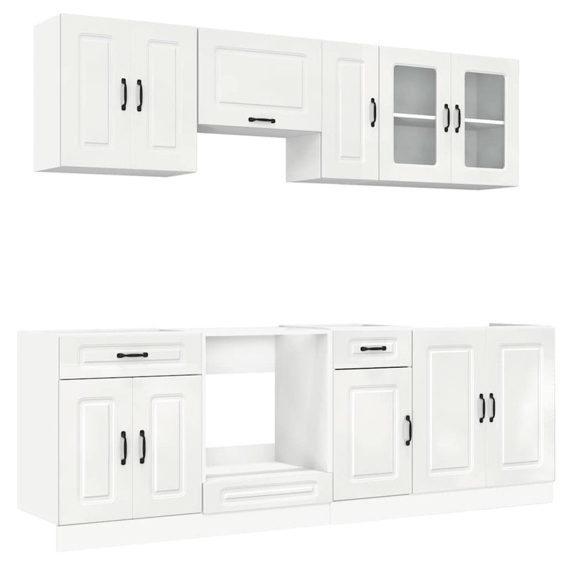 8 Piece Kitchen Cabinet Set Kalmar High Gloss White Engineered Wood