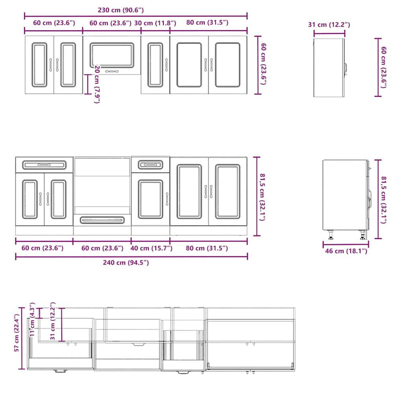 8 Piece Kitchen Cabinet Set Kalmar High Gloss White Engineered Wood