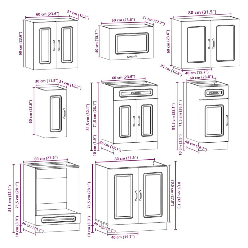 8 Piece Kitchen Cabinet Set Kalmar High Gloss White Engineered Wood