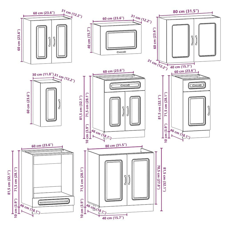 8 Piece Kitchen Cabinet Set Kalmar Sonoma Oak Engineered Wood