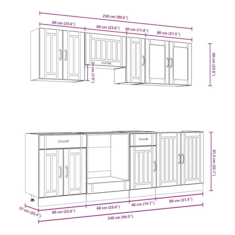 8 Piece Kitchen Cabinet Set Kalmar Black Engineered Wood