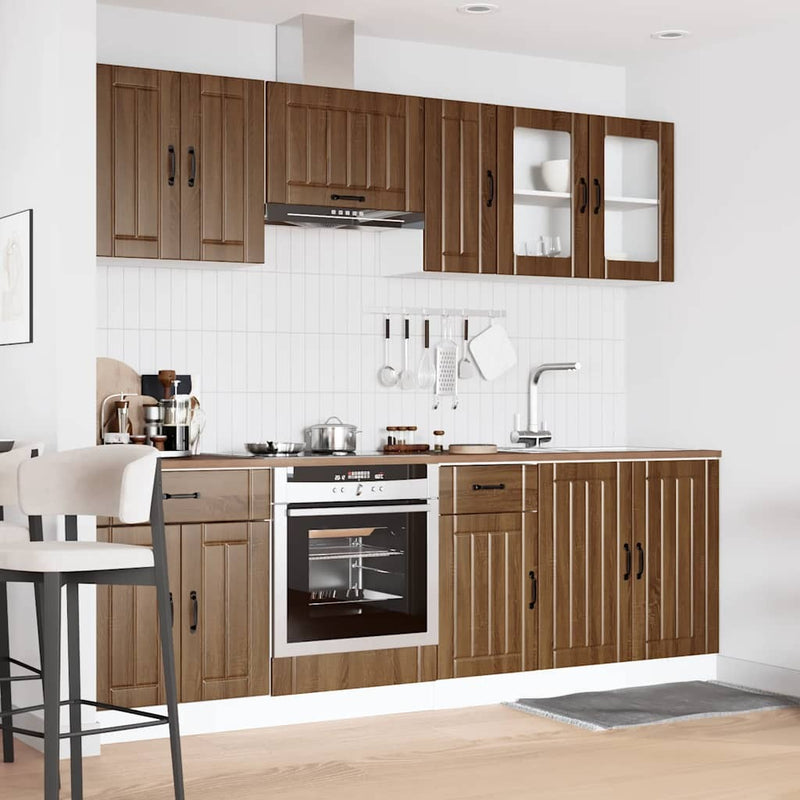 8 Piece Kitchen Cabinet Set Kalmar Brown Oak Engineered Wood