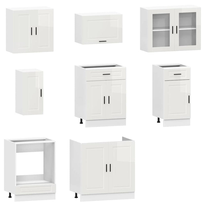 8 Piece Kitchen Cabinet Set Kalmar High Gloss White Engineered Wood