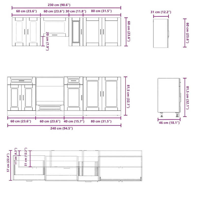 8 Piece Kitchen Cabinet Set Kalmar High Gloss White Engineered Wood