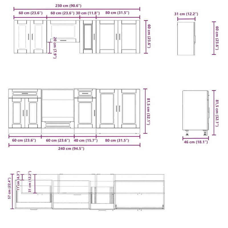 8 Piece Kitchen Cabinet Set Kalmar Sonoma Oak Engineered Wood