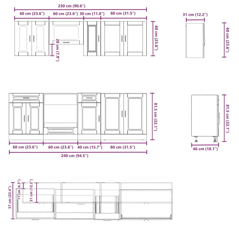 8 Piece Kitchen Cabinet Set Kalmar Grey Sonoma Engineered Wood