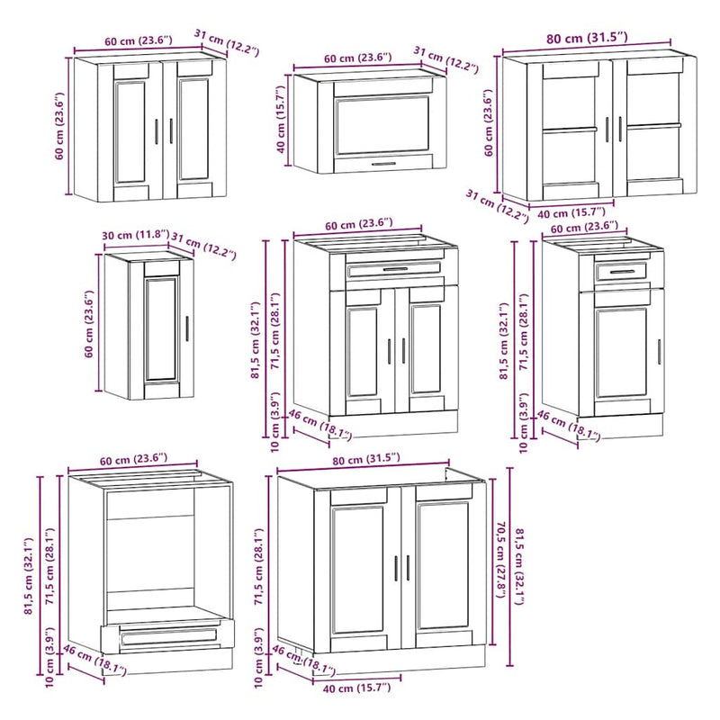 8 Piece Kitchen Cabinet Set Kalmar Grey Sonoma Engineered Wood