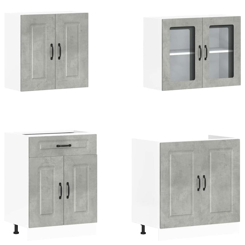 4 Piece Kitchen Cabinet Set Kalmar Concrete Grey Engineered Wood