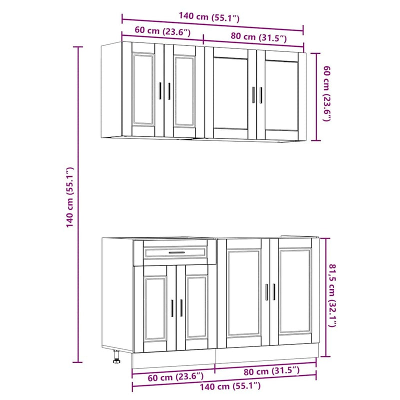 4 Piece Kitchen Cabinet Set Kalmar Black Engineered Wood