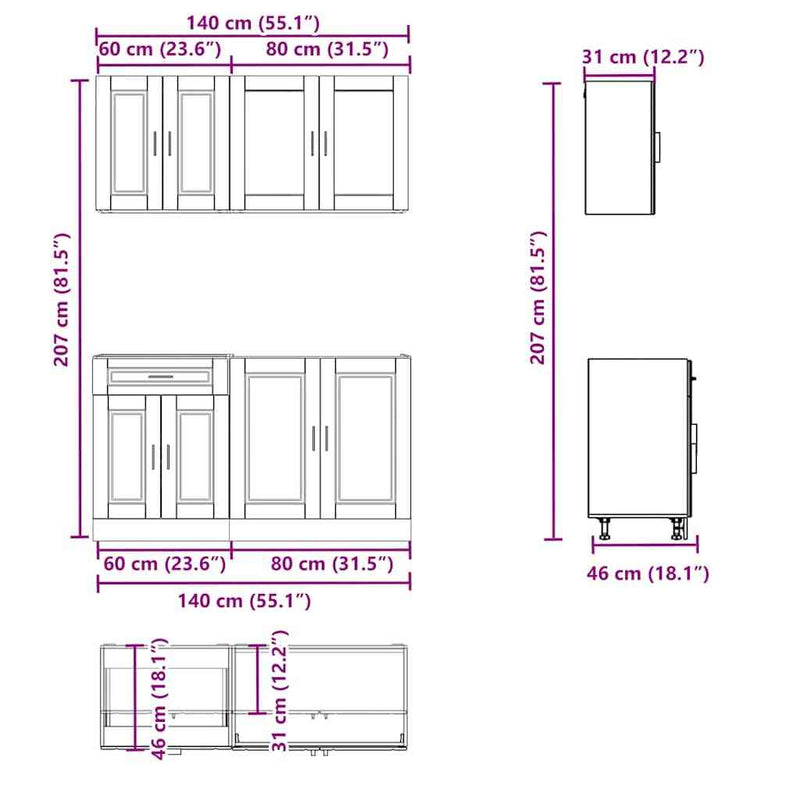 4 Piece Kitchen Cabinet Set Kalmar Grey Sonoma Engineered Wood