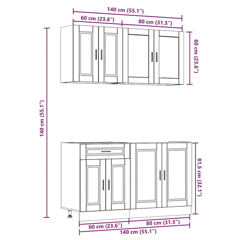 4 Piece Kitchen Cabinet Set Kalmar Artisan Oak Engineered Wood