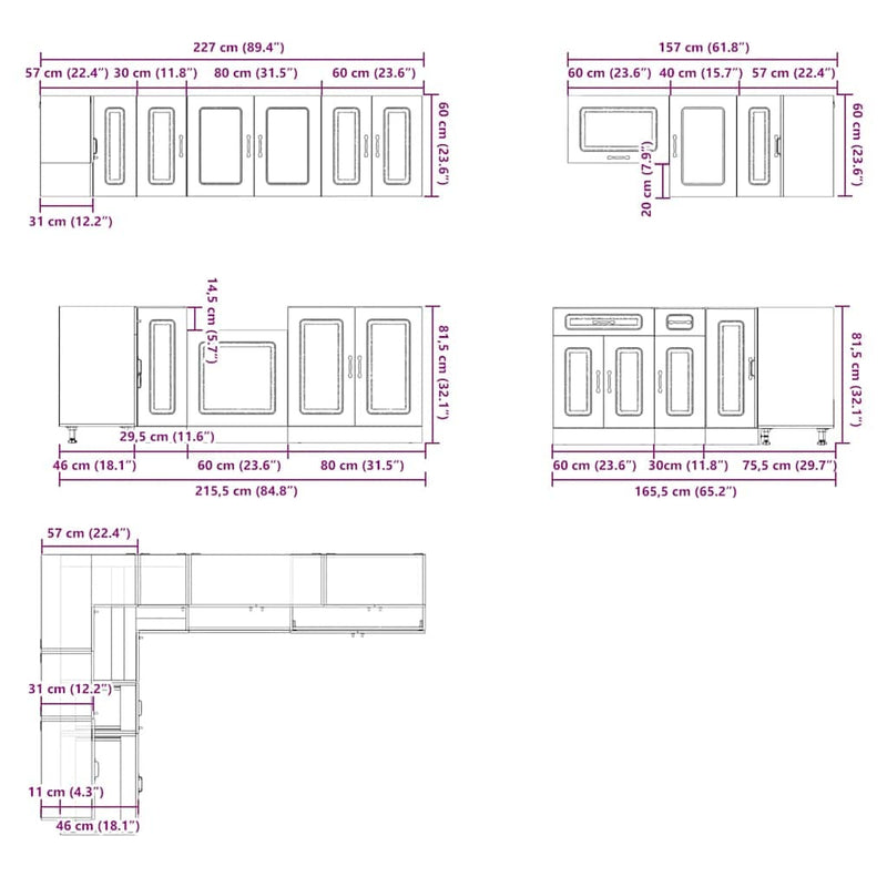 11 Piece Kitchen Cabinet Set Kalmar Black Engineered Wood