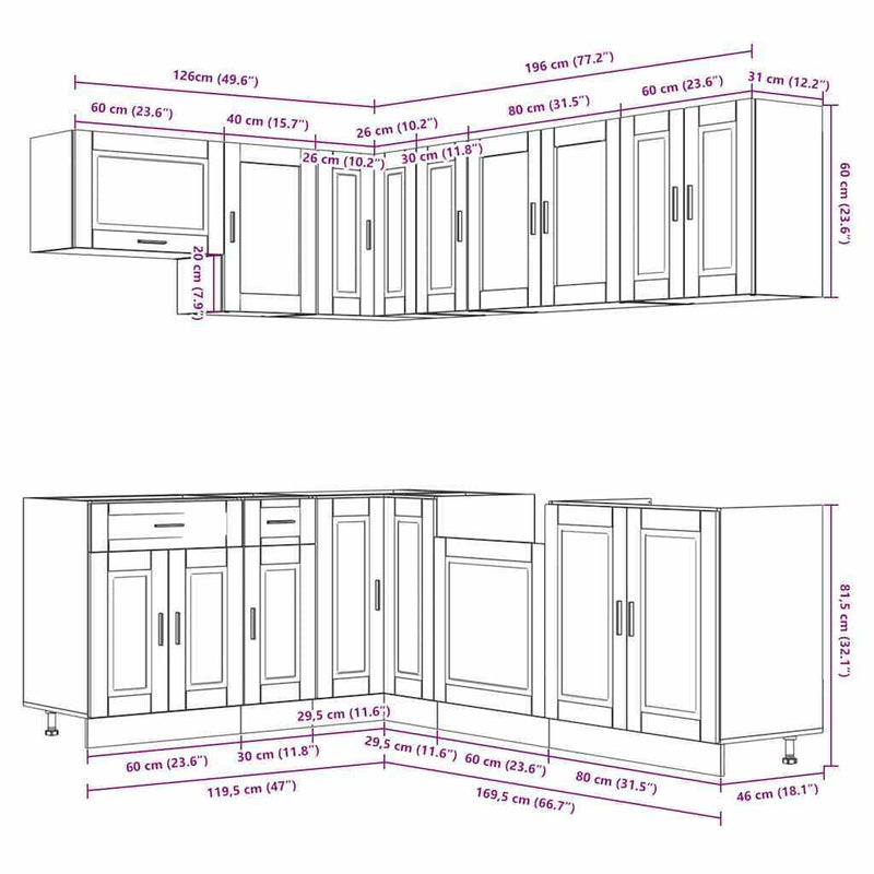 11 Piece Kitchen Cabinet Set Porto White Engineered Wood