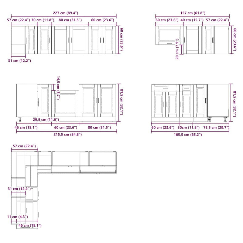 11 Piece Kitchen Cabinet Set Porto Black Engineered Wood