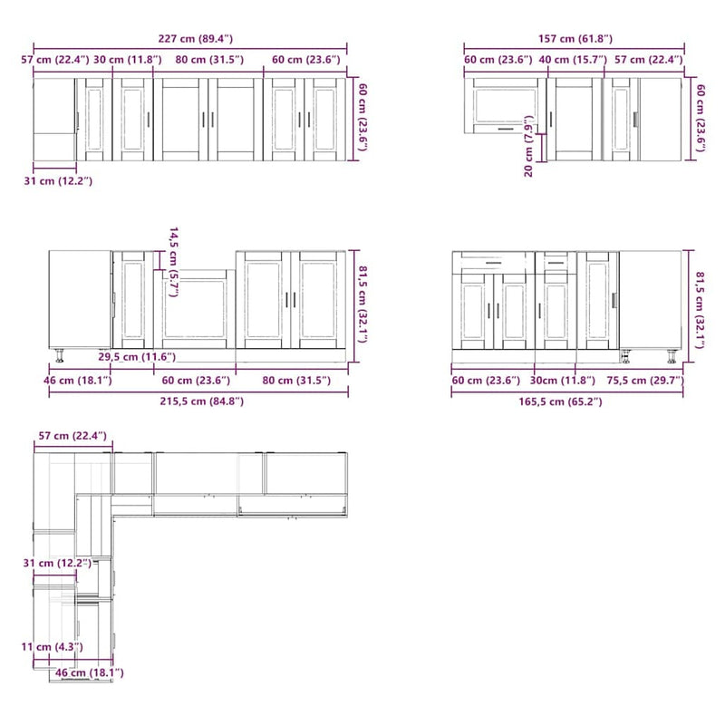 11 Piece Kitchen Cabinet Set Porto Smoked Oak Engineered Wood