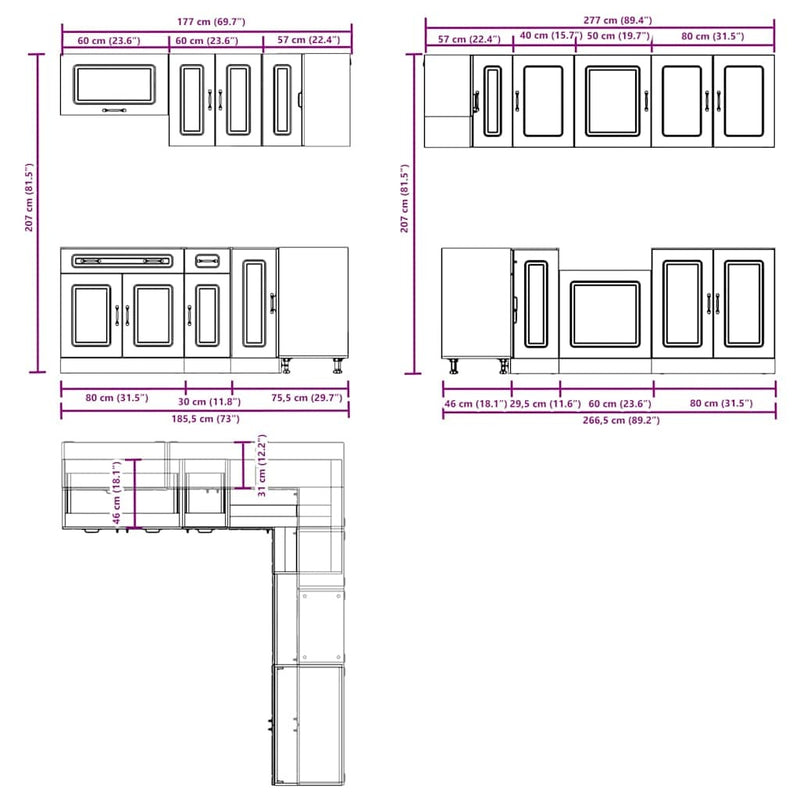 11 Piece Kitchen Cabinet Set Kalmar Black Engineered Wood