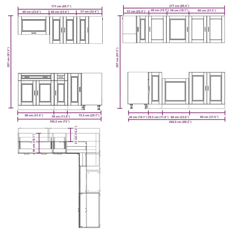 11 Piece Kitchen Cabinet Set Porto Black Engineered Wood