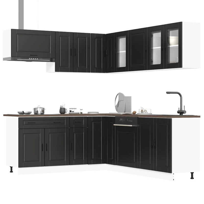 11 Piece Kitchen Cabinet Set Porto Black Engineered Wood