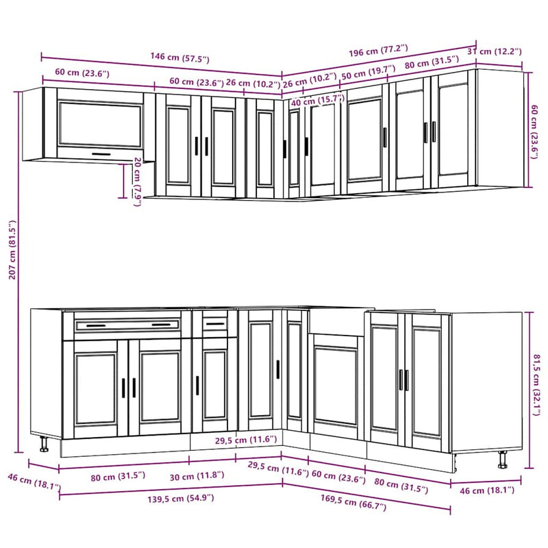 11 Piece Kitchen Cabinet Set Porto Grey Sonoma Engineered Wood