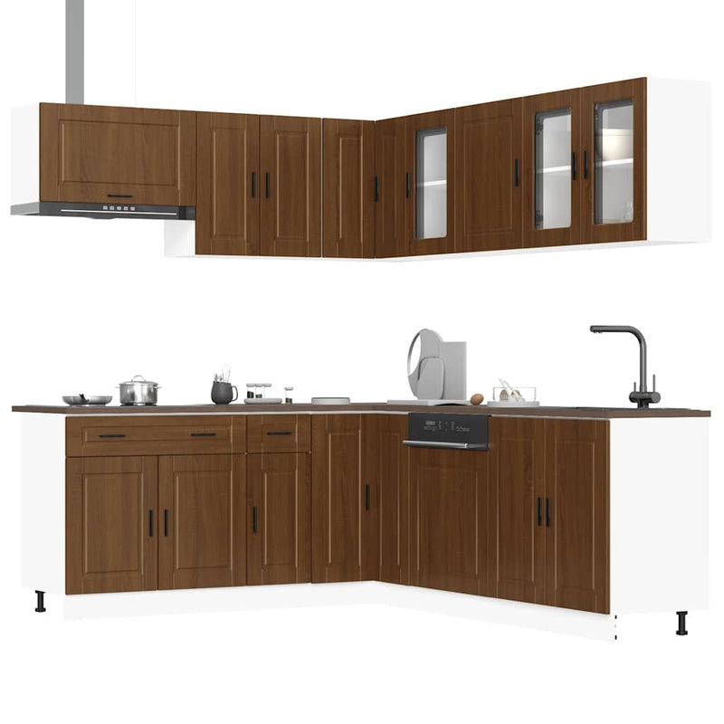 11 Piece Kitchen Cabinet Set Porto Brown Oak Engineered Wood