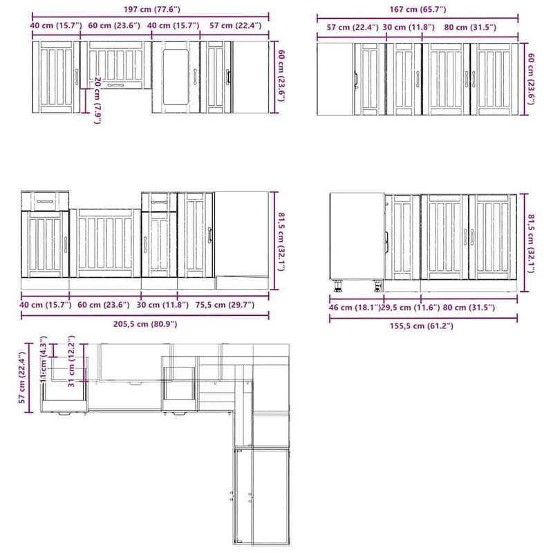 11 Piece Kitchen Cabinet Set Kalmar Smoked Oak Engineered Wood