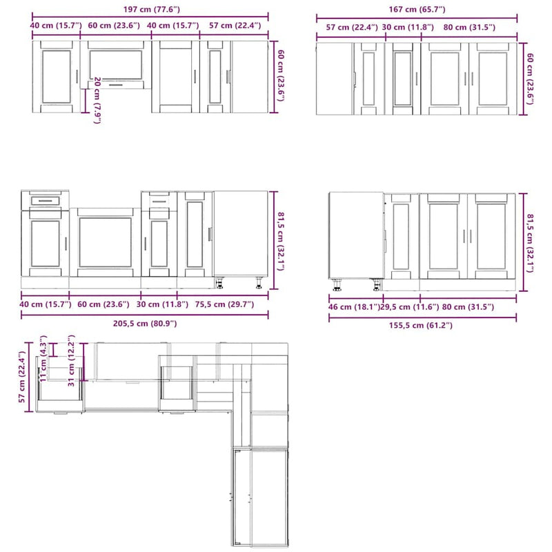 11 Piece Kitchen Cabinet Set Porto Concrete Grey Engineered Wood