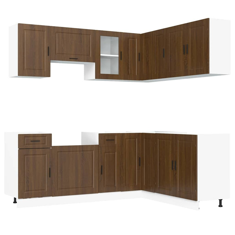 11 Piece Kitchen Cabinet Set Porto Brown Oak Engineered Wood