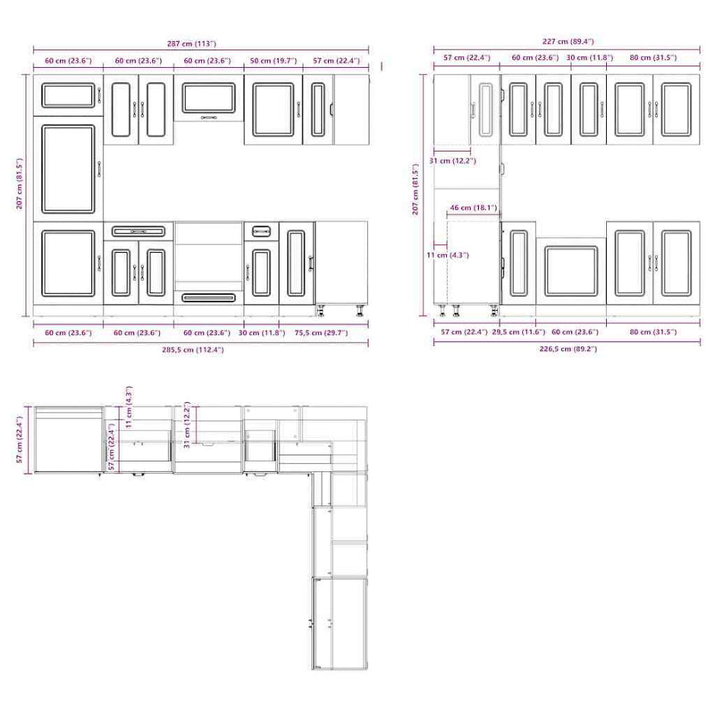 14 Piece Kitchen Cabinet Set Kalmar White Engineered Wood