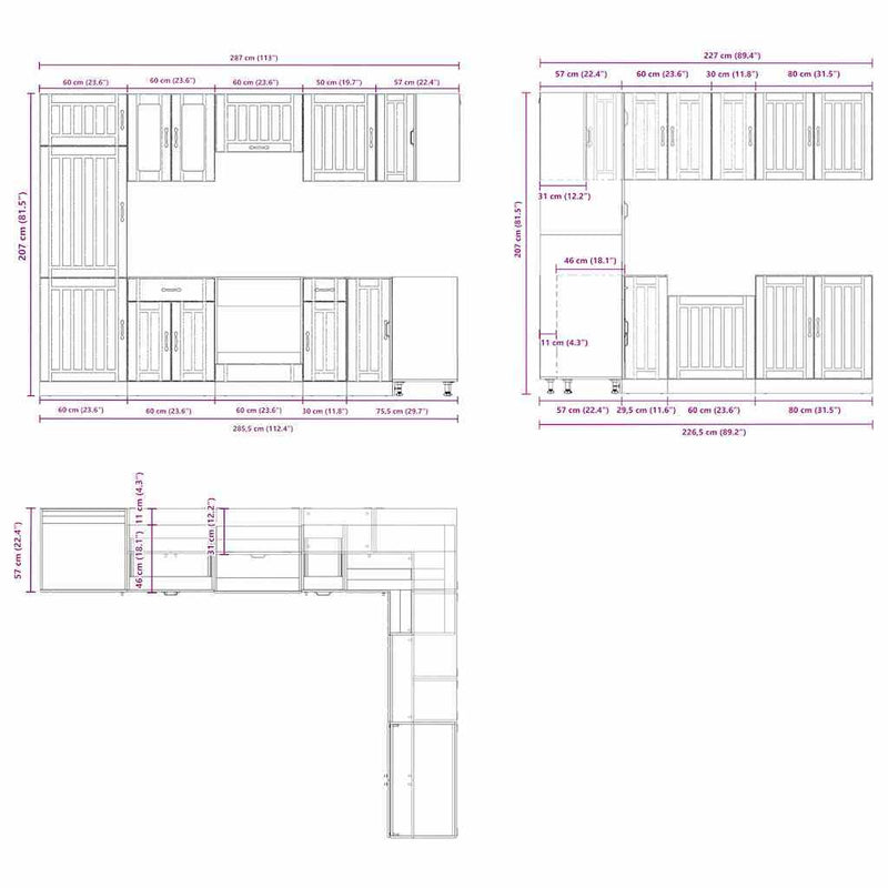 14 Piece Kitchen Cabinet Set Lucca Concrete Grey Engineered Wood