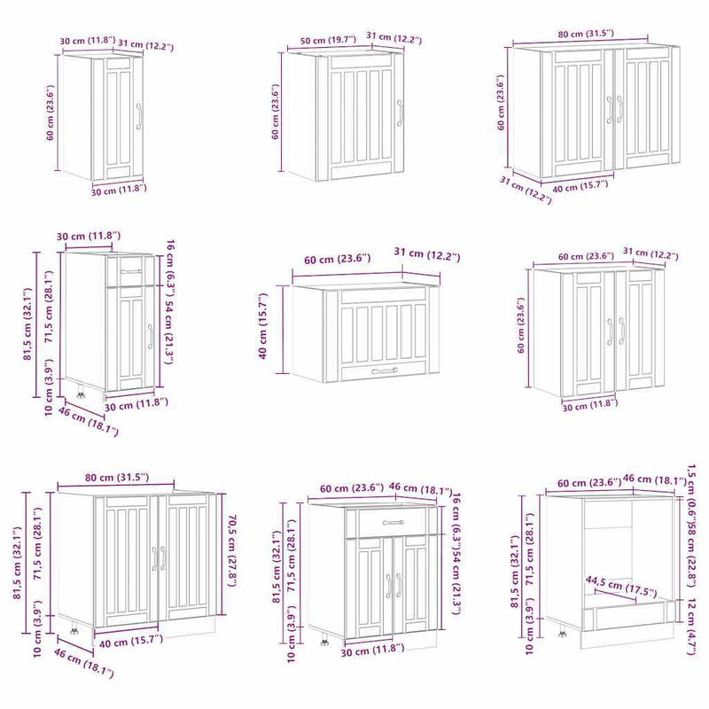 14 Piece Kitchen Cabinet Set Lucca Grey Sonoma Engineered Wood