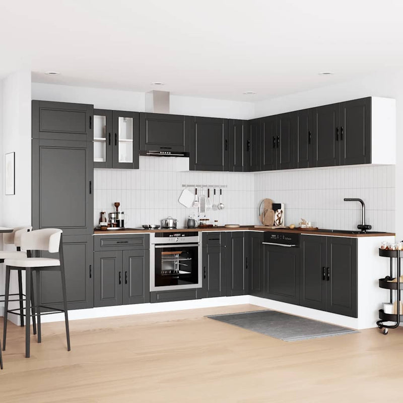 14 Piece Kitchen Cabinet Set Porto Black Engineered Wood