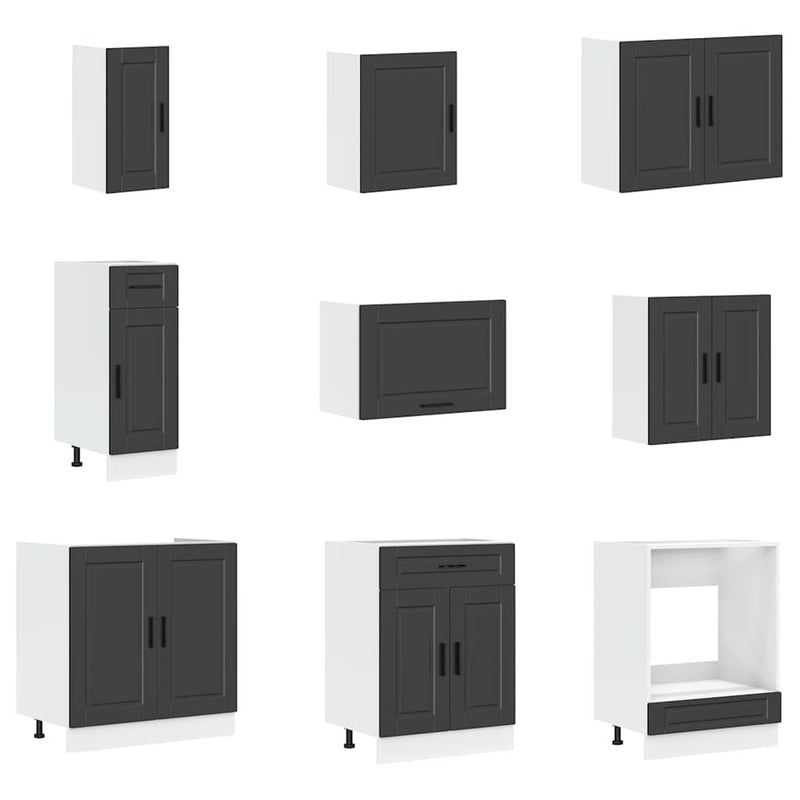 14 Piece Kitchen Cabinet Set Porto Black Engineered Wood