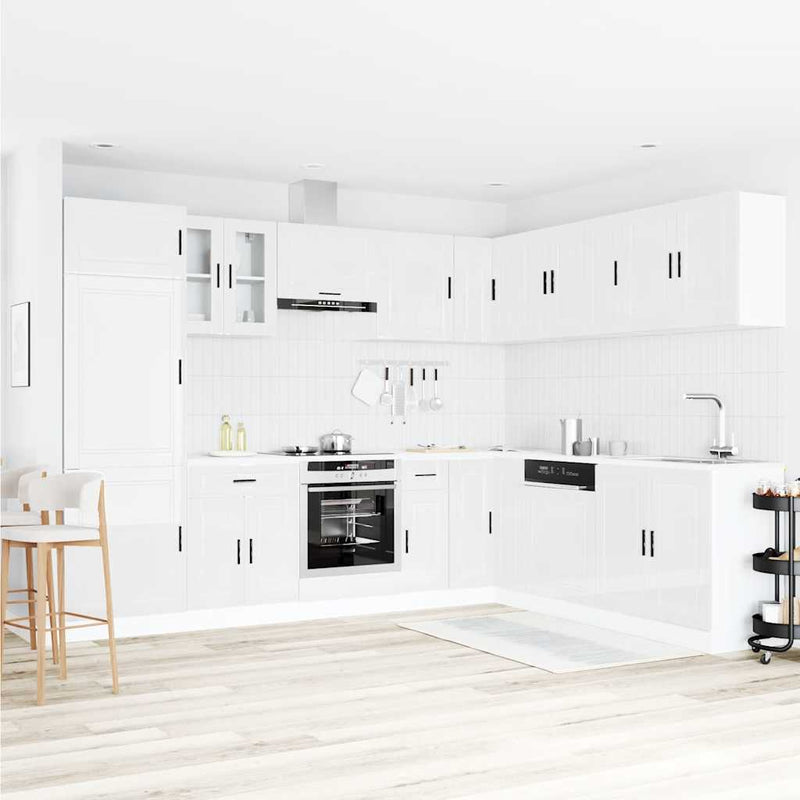 14 Piece Kitchen Cabinet Set Porto Gloss White Engineered Wood