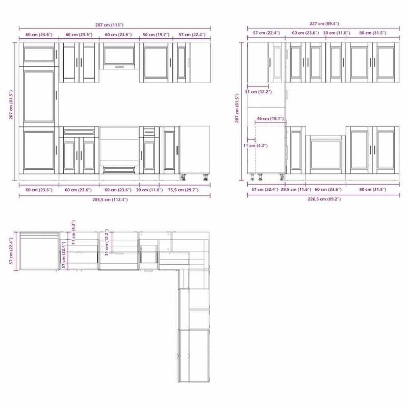 14 Piece Kitchen Cabinet Set Porto Concrete Grey Engineered Wood