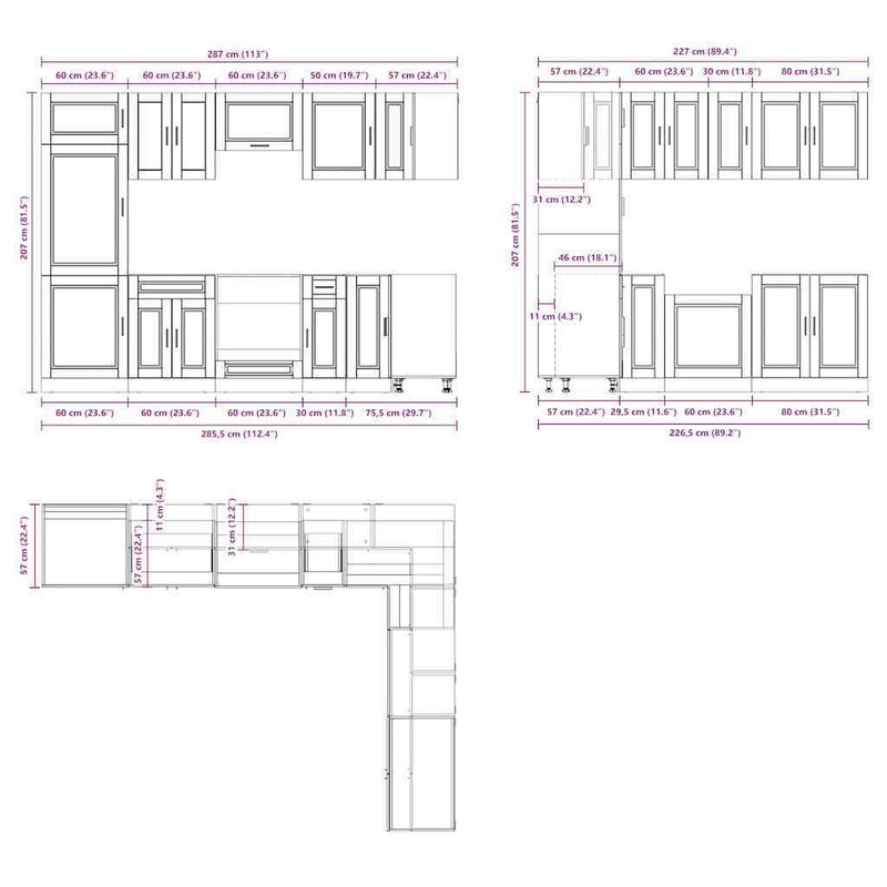 14 Piece Kitchen Cabinet Set Porto Old Wood Engineered Wood