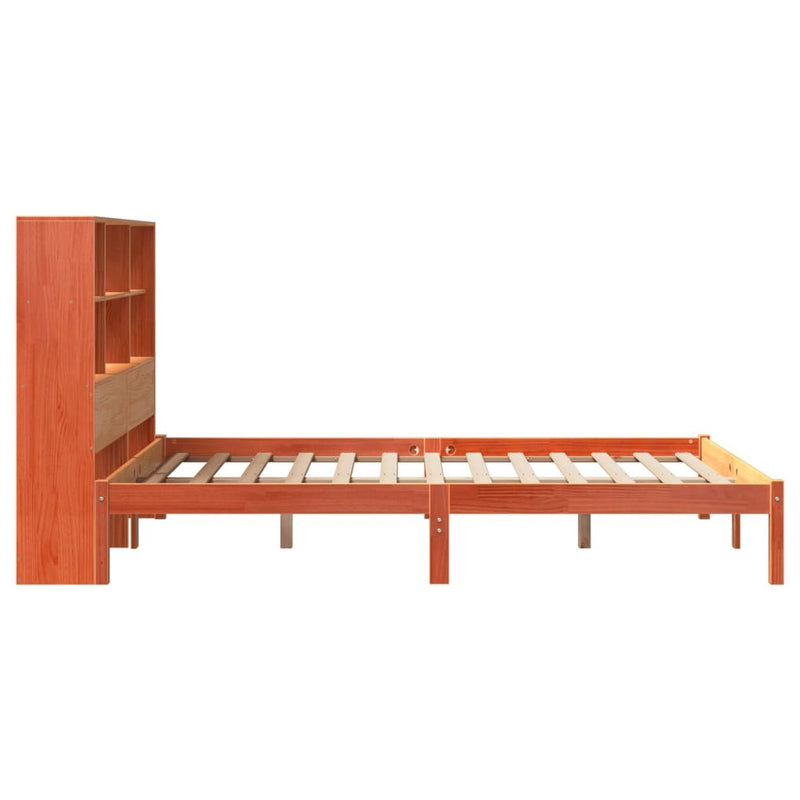 Bookcase Bed without Mattress Wax Brown 150x200 cm King Size Solid Wood Pine