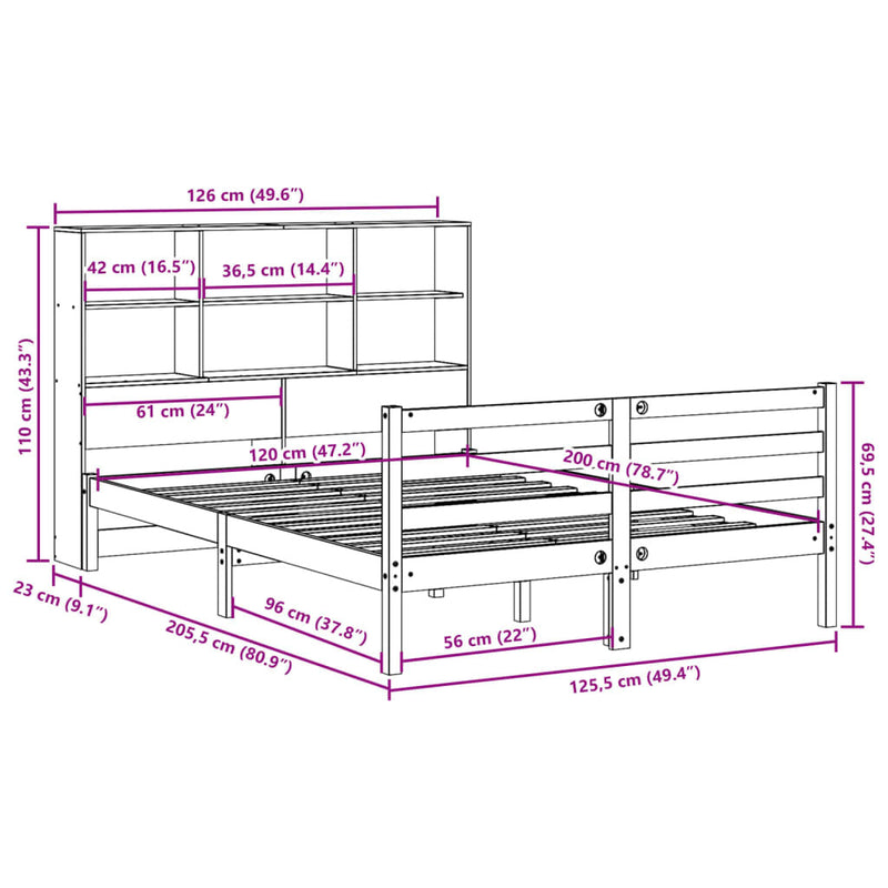 Bookcase Bed without Mattress Wax Brown 120x200 cm Solid Wood