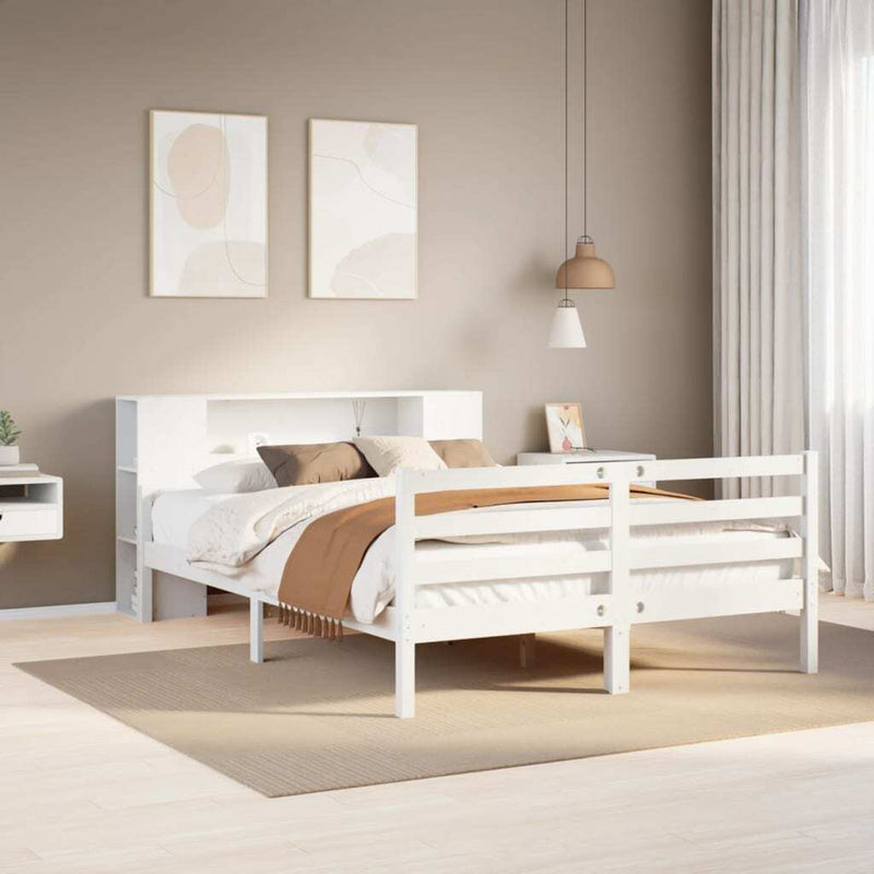 Bookcase Bed without Mattress White 150x200 cm King Solid Wood Pine