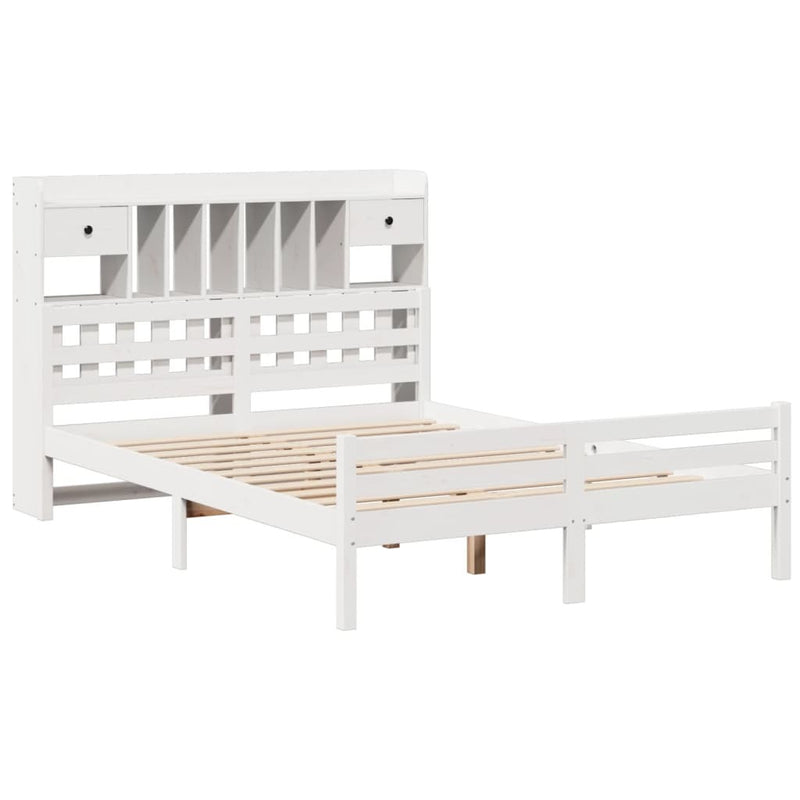 Bookcase Bed without Mattress White 150x200 cm King Size Solid Wood Pine