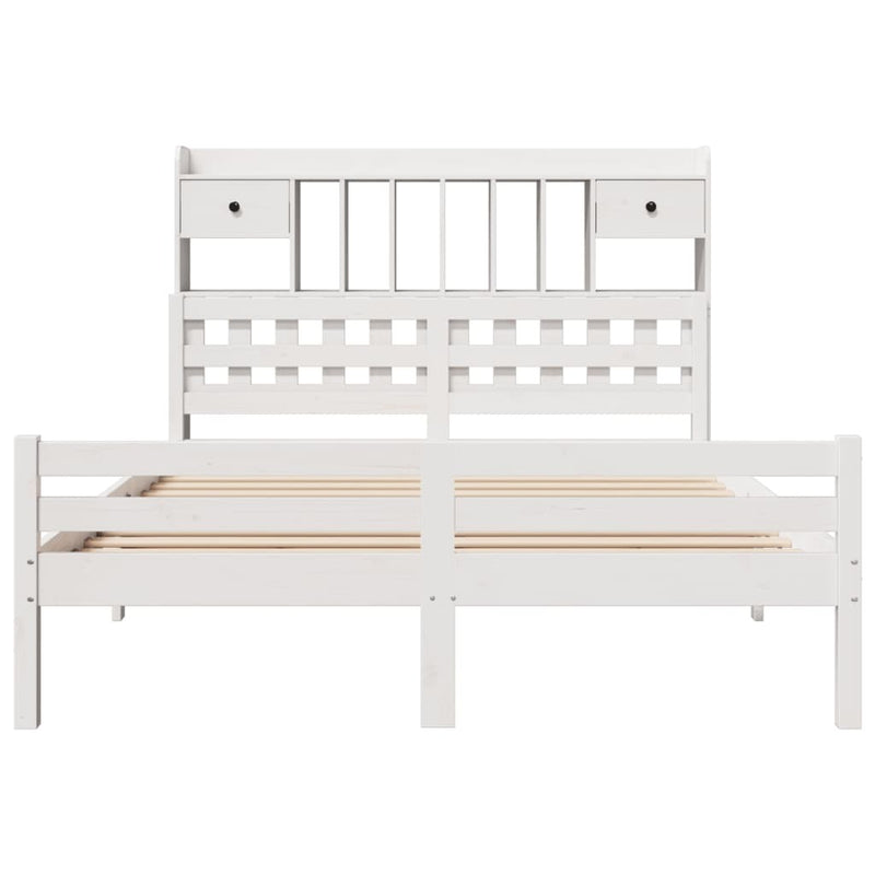 Bookcase Bed without Mattress White 150x200 cm King Size Solid Wood Pine