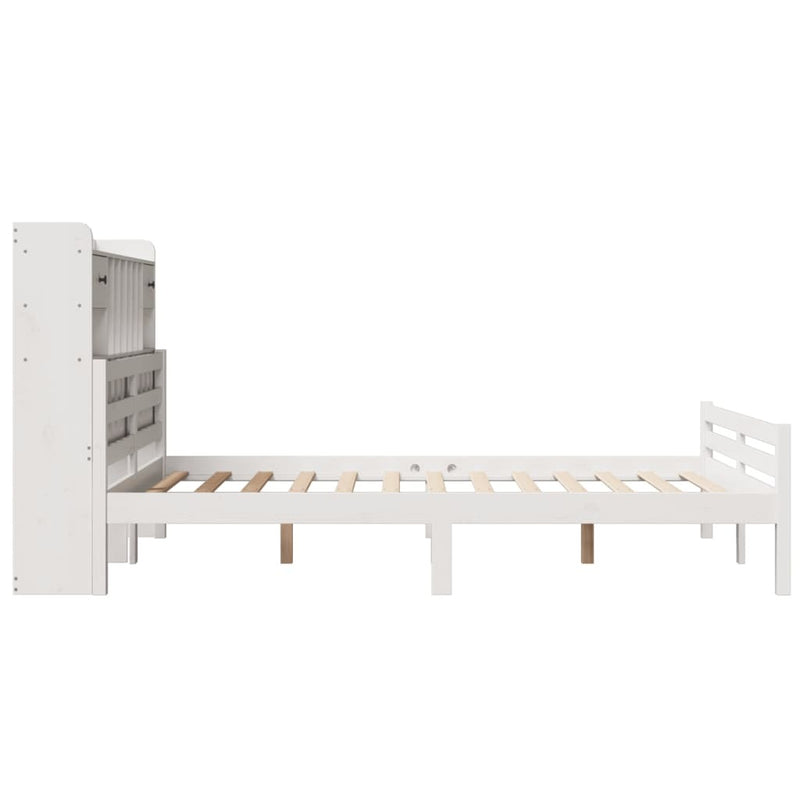 Bookcase Bed without Mattress White 150x200 cm King Size Solid Wood Pine