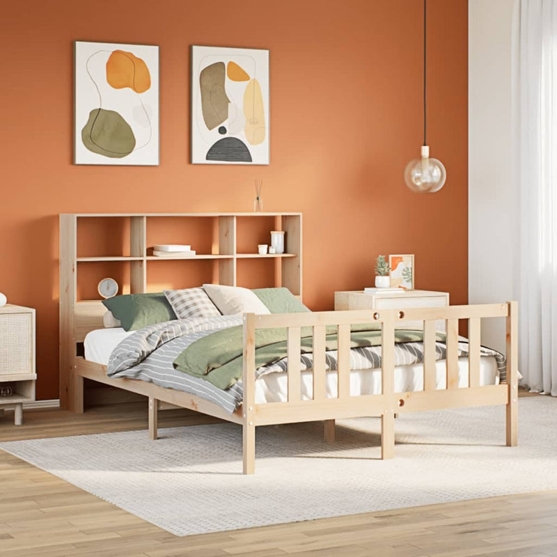 Bookcase Bed without Mattress 150x200cm King Size Solid Wood Pine