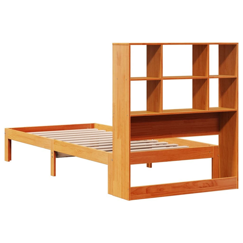 Bookcase Bed without Mattress Wax Brown 90x200cm Solid Wood Pine