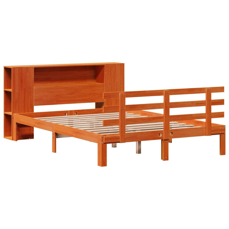 Bookcase Bed without Mattress Wax Brown 140x190cm Solid Wood Pine