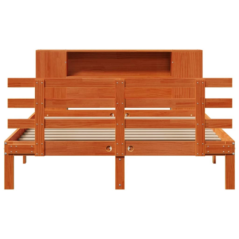 Bookcase Bed without Mattress Wax Brown 140x190cm Solid Wood Pine