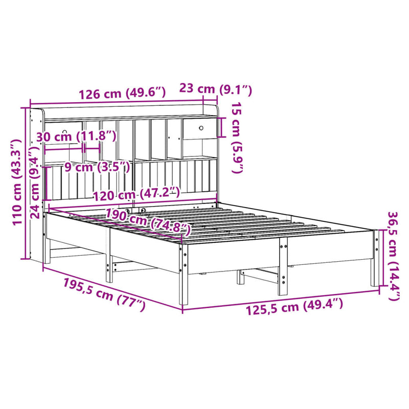 Bookcase Bed without Mattress Wax Brown 120x190 cm Small Double Solid Wood Pine