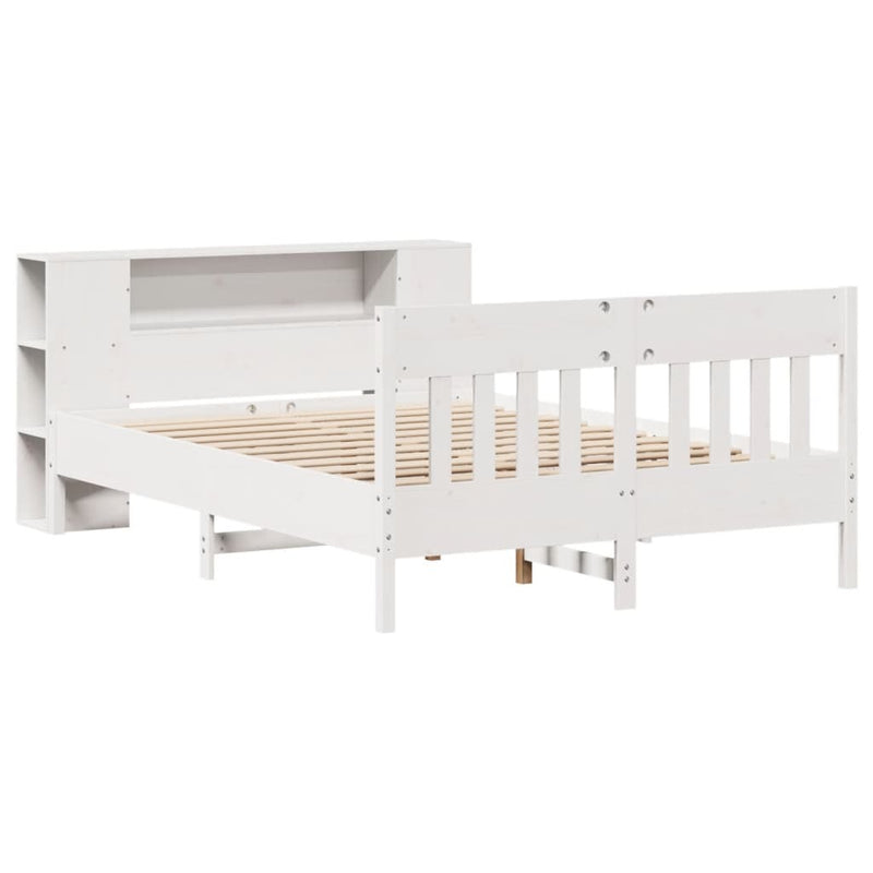 Bookcase Bed without Mattress White 135x190 cm Double Solid Wood Pine