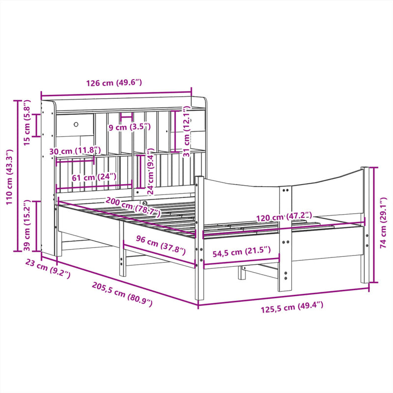 Bed Frame without Mattress 120x200 cm Solid Wood Pine