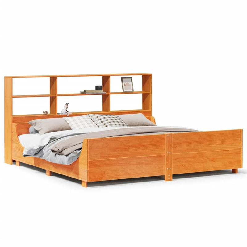 Bookcase Bed without Mattress Wax Brown 180x200 cm Super King Solid Wood