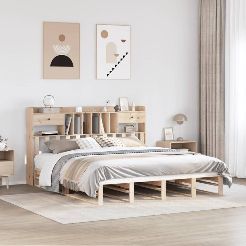 Bookcase Bed without Mattress 180x200 cm Super King Solid Wood Pine